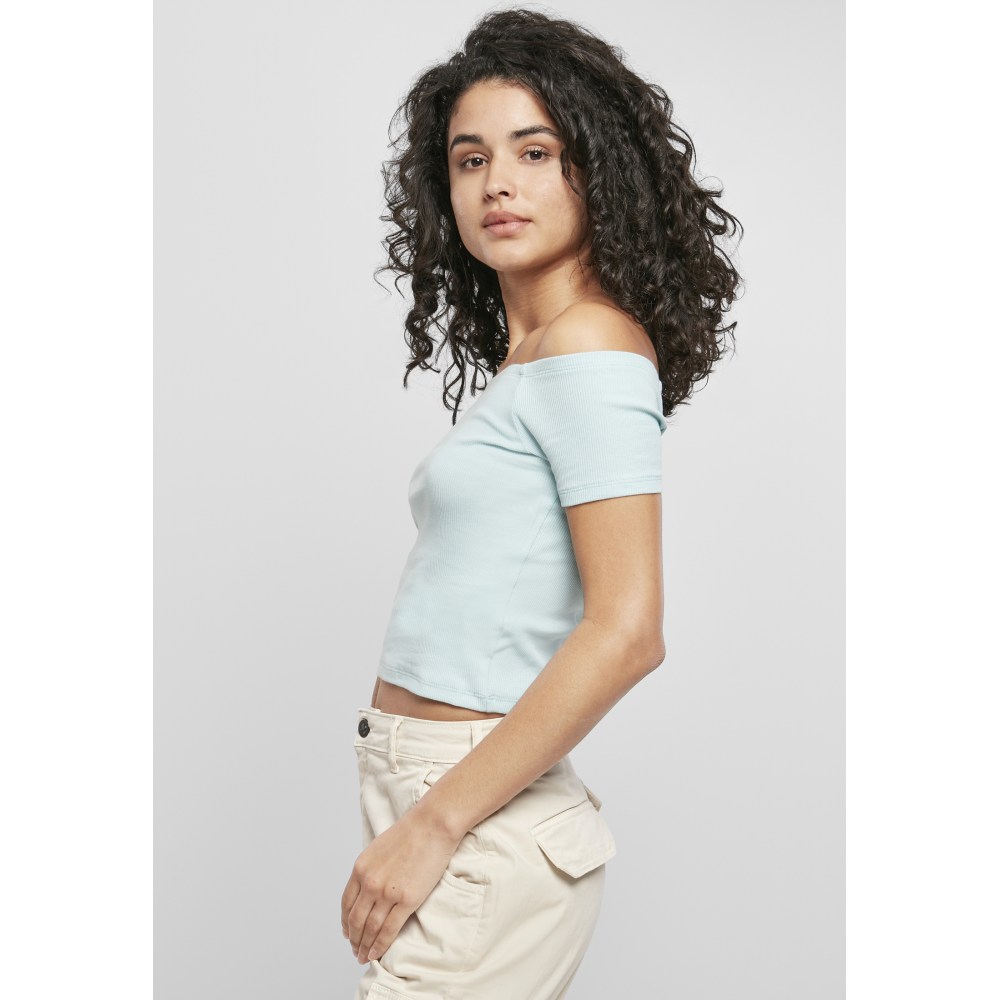 Urban Classics - Off Shoulder Rib Crop top - Blau